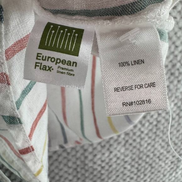 Garner Hill Top Women 14 White Striped Rainbow Linen Button Front Short Sleeve - Picture 11 of 12
